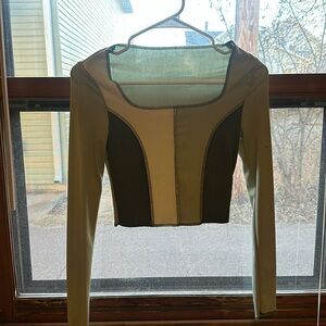 Colorblock Long Sleeve Crop Top - Sage Green